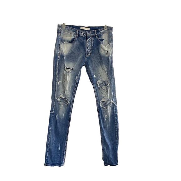 KDNK 11 4 14 11 Men’s Distressed Destroyed Jeans Blue Size 34 - Picture 1 of 12